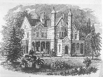 The home of Andrew Jackson Downing in New York, circa 1850.